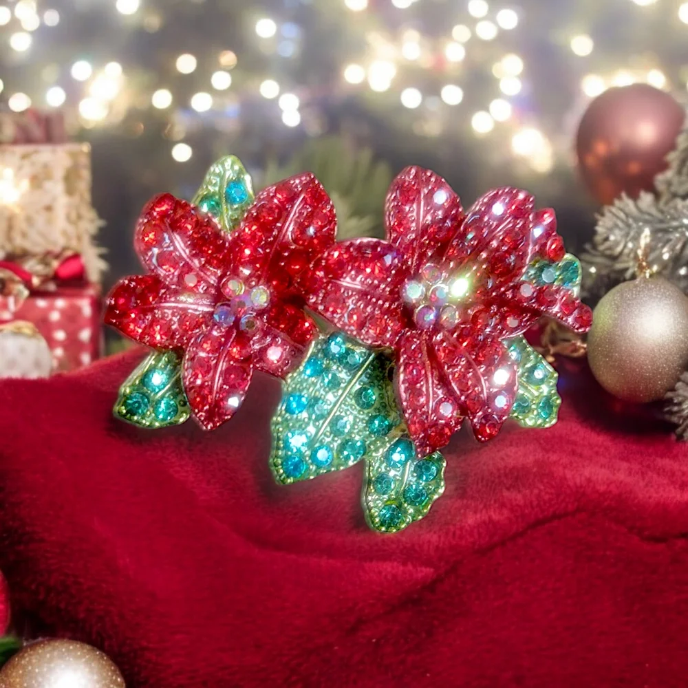 Poinsettia Rhinestone Brooch
